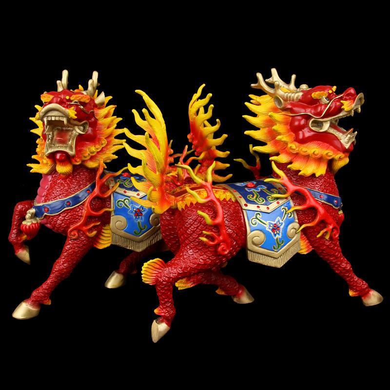 Painted fire unicorn ornaments copper unicorn ornaments a pair of brass crafts home porch living room decoration