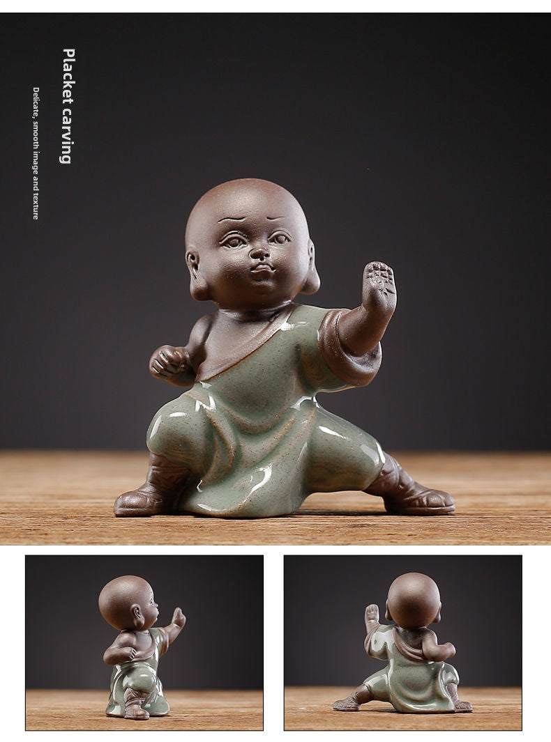 Tea pet ornaments ceramic kung fu little monk boutique can be raised high white porcelain sand mining living room decoration tea utensils table accessories