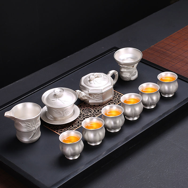 [Kaolin material] Enamel handmade ceramic silver-plated tea set 999 silver automatic tea set Kung Fu teacup tea brewing household teapot