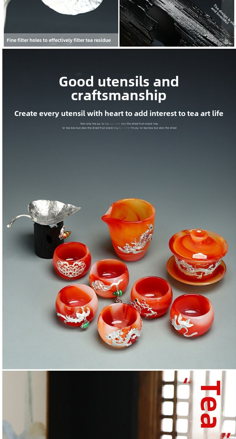 Qimeiyoupin gilded glazed bowl Kung Fu tea set office home agate jade tea cup gift box