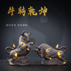 Purple clay zodiac ox fortune tea pet boutique can be raised ox year home gift decoration ornaments tea toys tea set spare parts