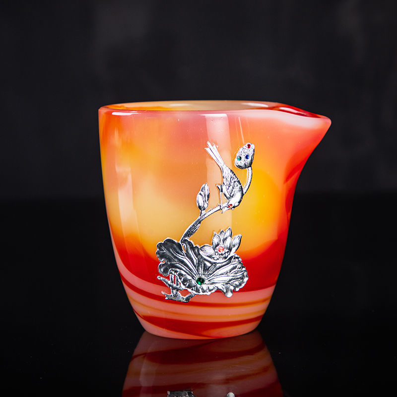 High-grade red agate jade porcelain Kung Fu tea set luxury natural glass lidded bowl tea cup office home gift