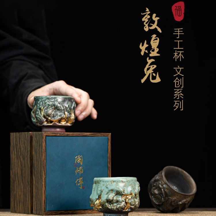 Master Cup Dunhuang Rabbit Master Cup Jianzhan Handmade Cultural and Creative Cup Gold-painted High-end Retro Tea Cup Tea Cup Gift Box