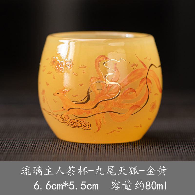 New hand-made silver-inlaid glazed jade white dragon and phoenix host tea cup single creative tea cup jade porcelain tea cup