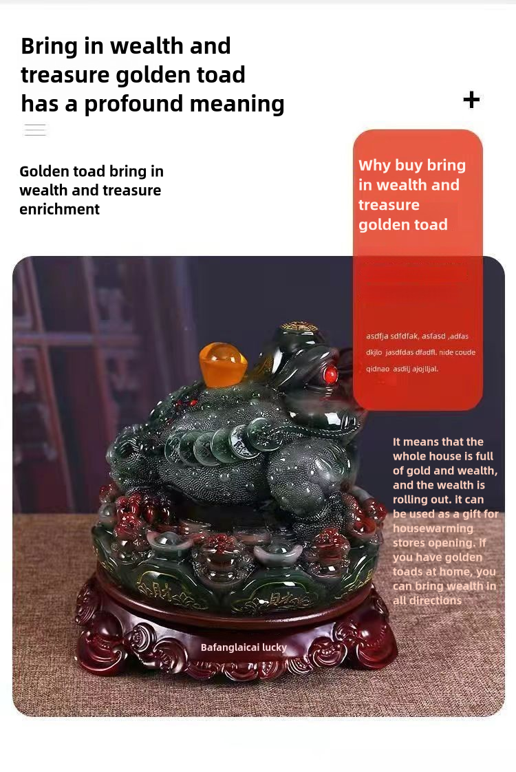 Large fortune-attracting ornaments for shops and businesses, golden toad ornaments, large living room toads, rotatable office gifts