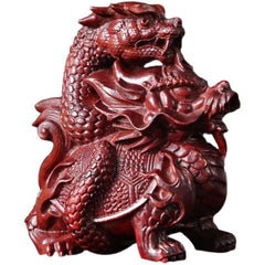 Small leaf red sandalwood carving auspicious beast Xuanwu small ornaments fortune dragon turtle porch living room office decorations mahogany gift