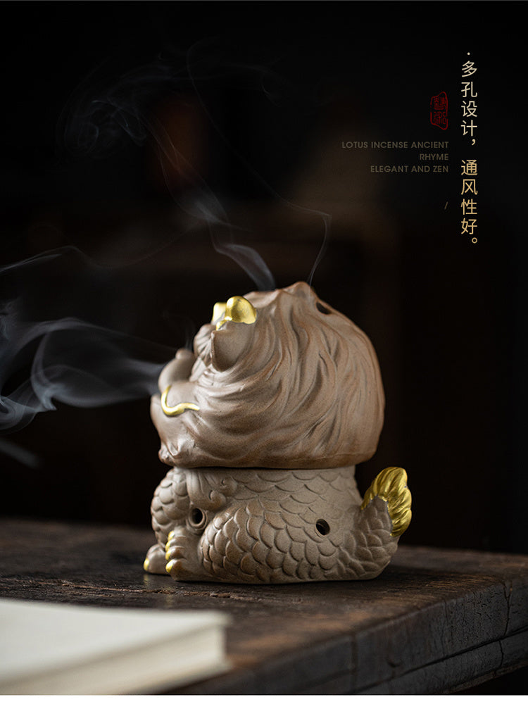 Kirin Incense Burner Suanni Ceramic Mugwort Creative Incense Burner Sandalwood Agarwood Tea Pet Zen Mythical Beast Ornaments