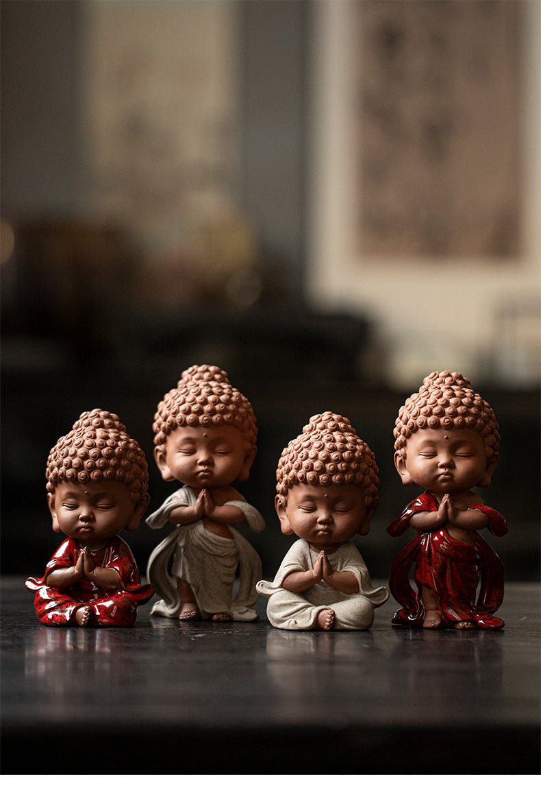 Chinese ceramic baby Buddha Zen ornaments office tea table desktop decorations cute prince Buddha tea pet