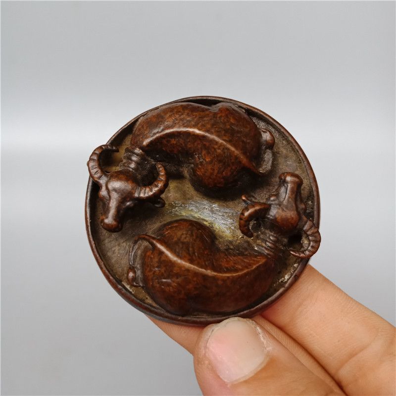 Brass Turning the World Around Desktop Tea Pet Ornaments Copper Bull Ornaments Tai Chi Bagua Feng Shui Small Copper Items Pressure Ruler Small Handle