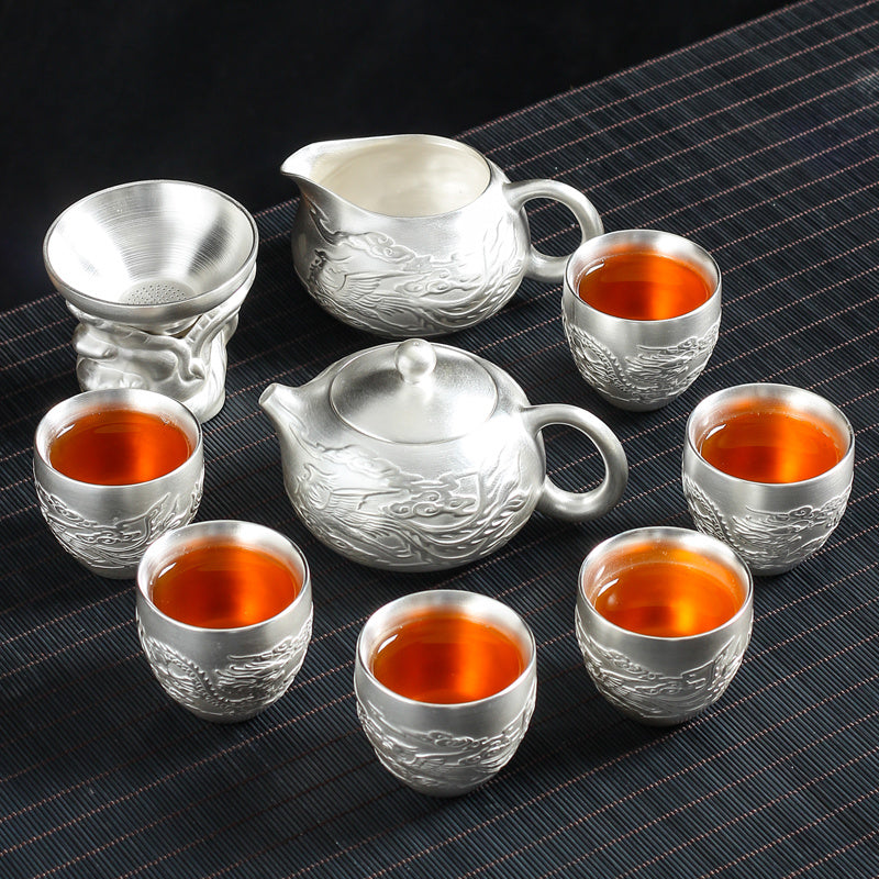 [Kaolin material] Enamel handmade ceramic silver-plated tea set 999 silver automatic tea set Kung Fu teacup tea brewing household teapot