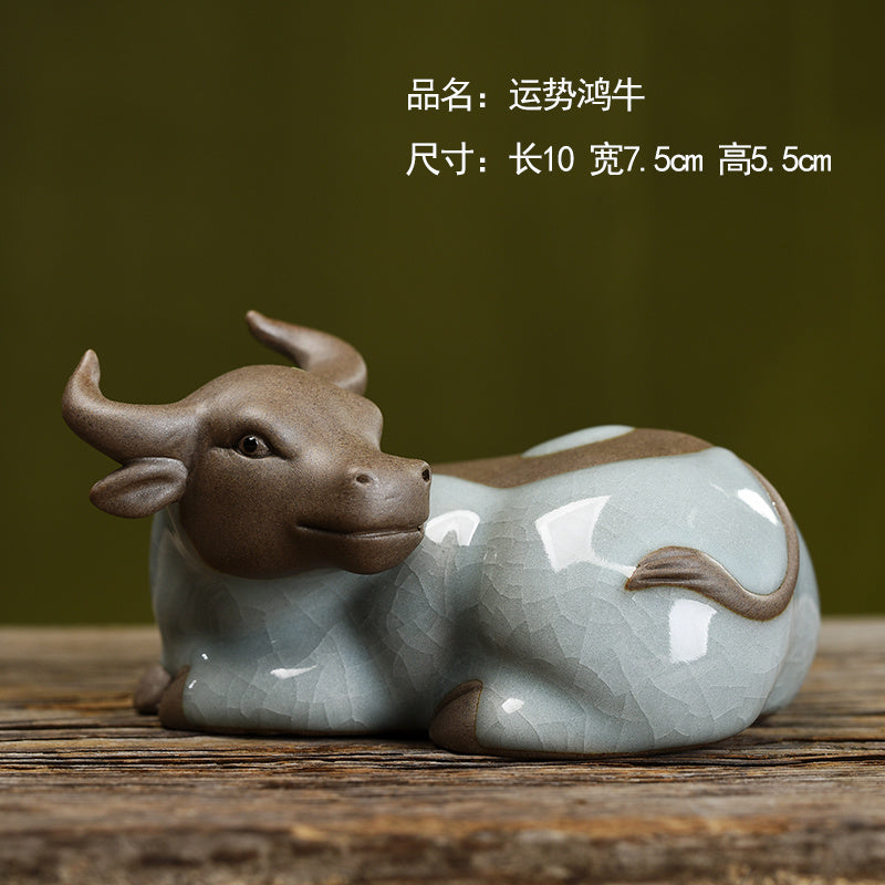 Niuqi Chongtian Geyao Twelve Zodiac Ox Ceramic Crafts Living Room Wine Cabinet Office Desktop Decoration