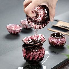 Kung Fu tea set household complete set office reception Jianzhan kiln change Jun kiln living room teapot tea cup simple