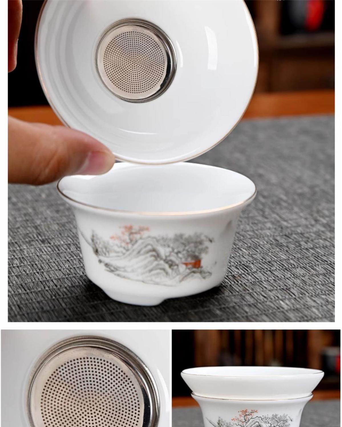 Ice-type mutton-fat jade white porcelain Kung Fu tea set home office reception ceramic covered bowl tea cup high-end gift box