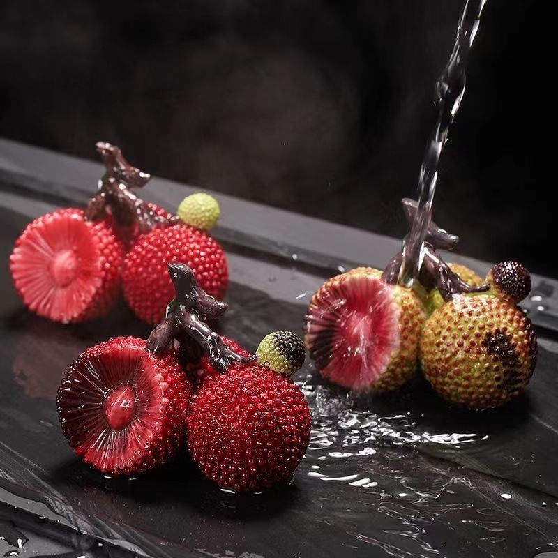 Color Changing Lychee Bayberry Durian Pomegranate Peach Fruit Tea Pet Ornaments