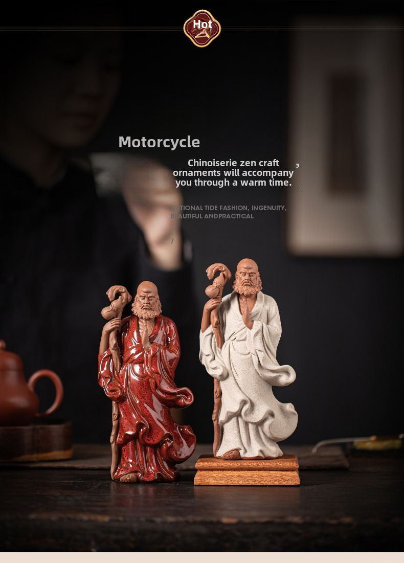 Zen ceramic sculpture of Bodhidharma, a figure on the desktop, a tea pet for the living room, a tea room, a shelf for decoration