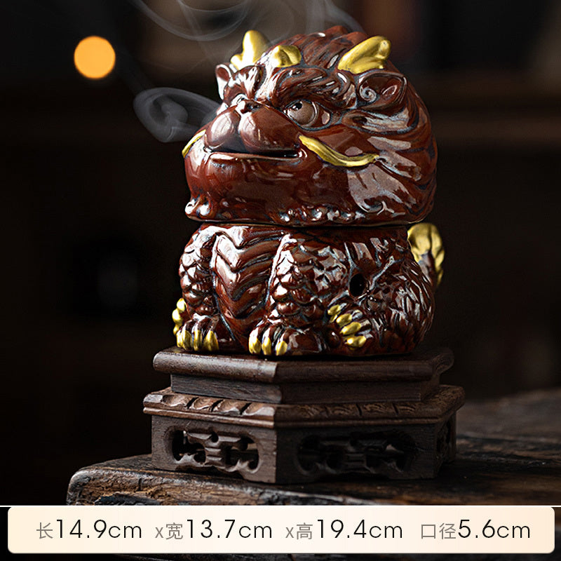 Kirin Incense Burner Suanni Ceramic Mugwort Creative Incense Burner Sandalwood Agarwood Tea Pet Zen Mythical Beast Ornaments