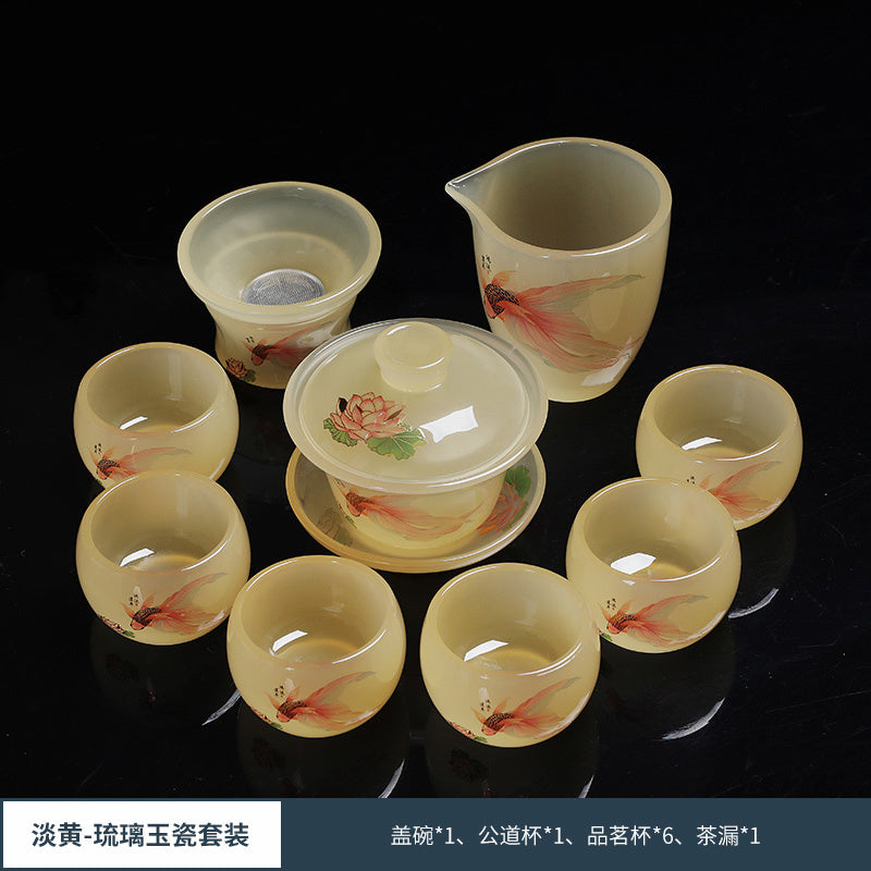 Chinese tea set glass good luck tea set a set of household tea cups ceramic Chinese style gift office a complete set