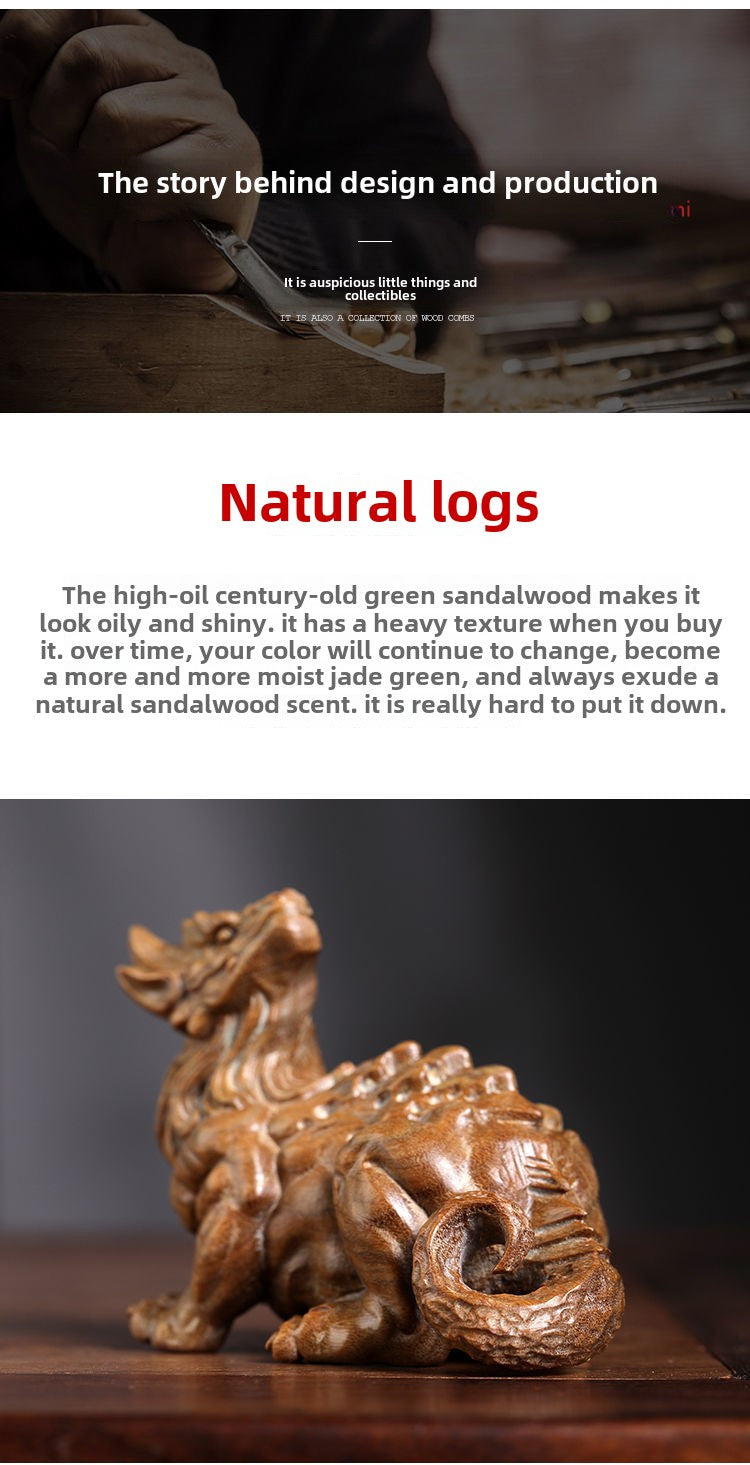 Natural Green Sandalwood Solid Wood Carving White Ze Ornament Handheld Piece Home Decoration Craft