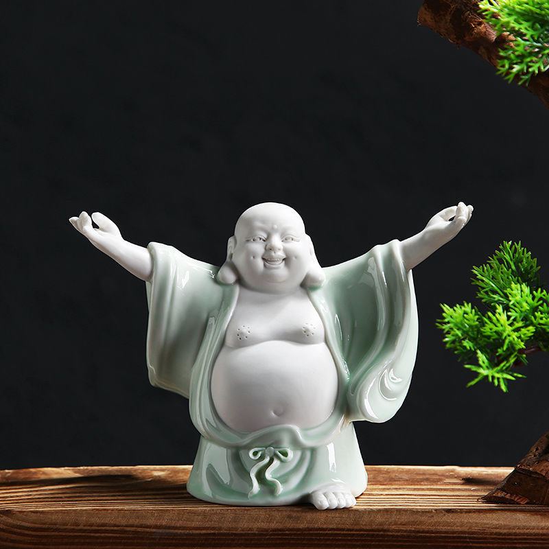 Big-bellied Maitreya Buddha tea pet ornaments boutique white porcelain vase rockery fish tank landscaping decoration tea play tea ceremony spare parts