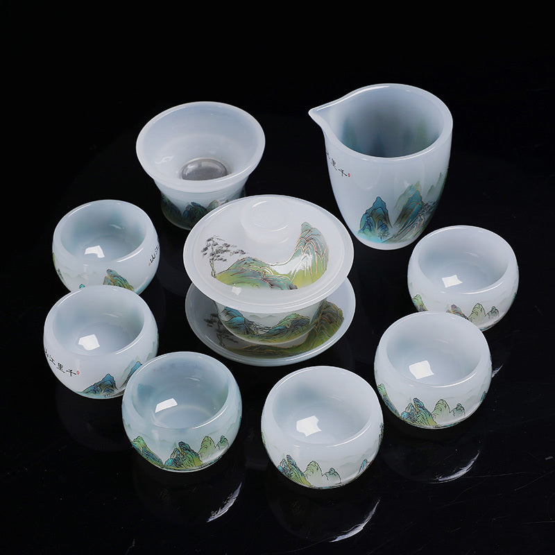 Chinese tea set glass good luck tea set a set of household tea cups ceramic Chinese style gift office a complete set