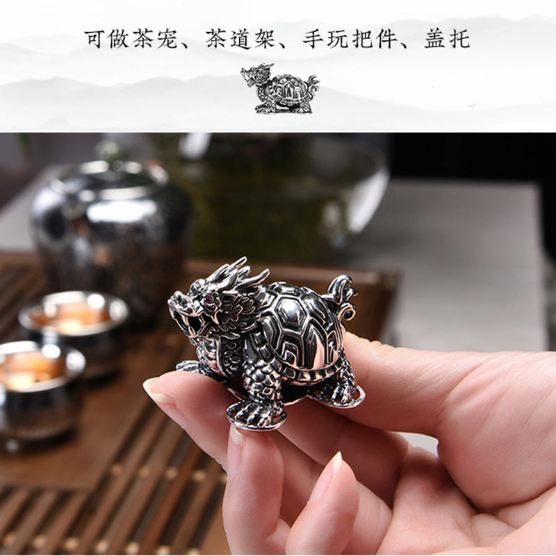 Silver Age 999 Pure Silver Dragon Turtle Tea Pet Creative Ancient Mythical Beast Lucky Xuanwu Tea Pet Personalized Tea Table Decoration