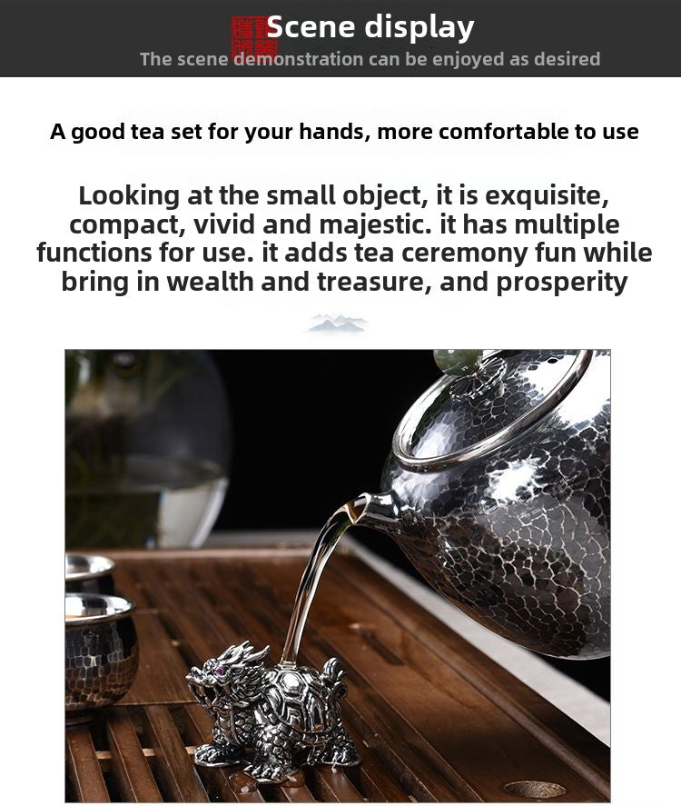 Silver Age 999 Pure Silver Dragon Turtle Tea Pet Creative Ancient Mythical Beast Lucky Xuanwu Tea Pet Personalized Tea Table Decoration