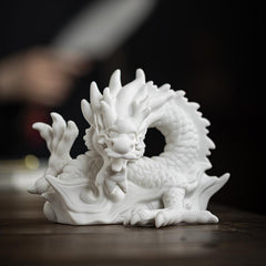 Tea pet ornaments white porcelain twelve zodiac dragon creative boutique can be raised tea tray tea table play auspicious dragon tea ceremony decoration accessories