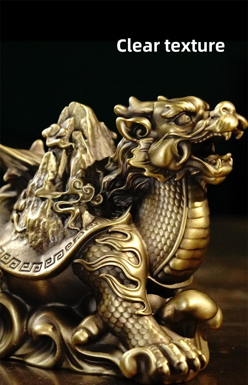 Brass dragon turtle carrying mountain ornaments exquisite hand-held pieces Xuanwu Baxia tea pet home office desk decoration gifts