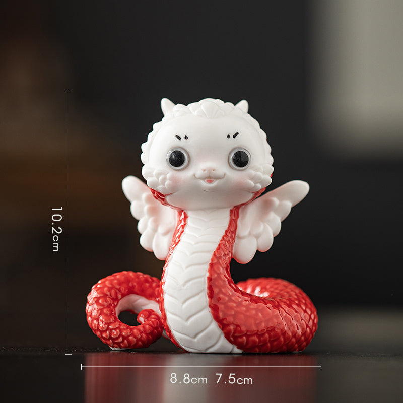 Ceramic little white snake soaring to the top creative boutique tea pet ornaments cute zodiac tea toy tea table mascot gift