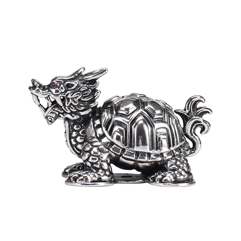 Silver Age 999 Pure Silver Dragon Turtle Tea Pet Creative Ancient Mythical Beast Lucky Xuanwu Tea Pet Personalized Tea Table Decoration