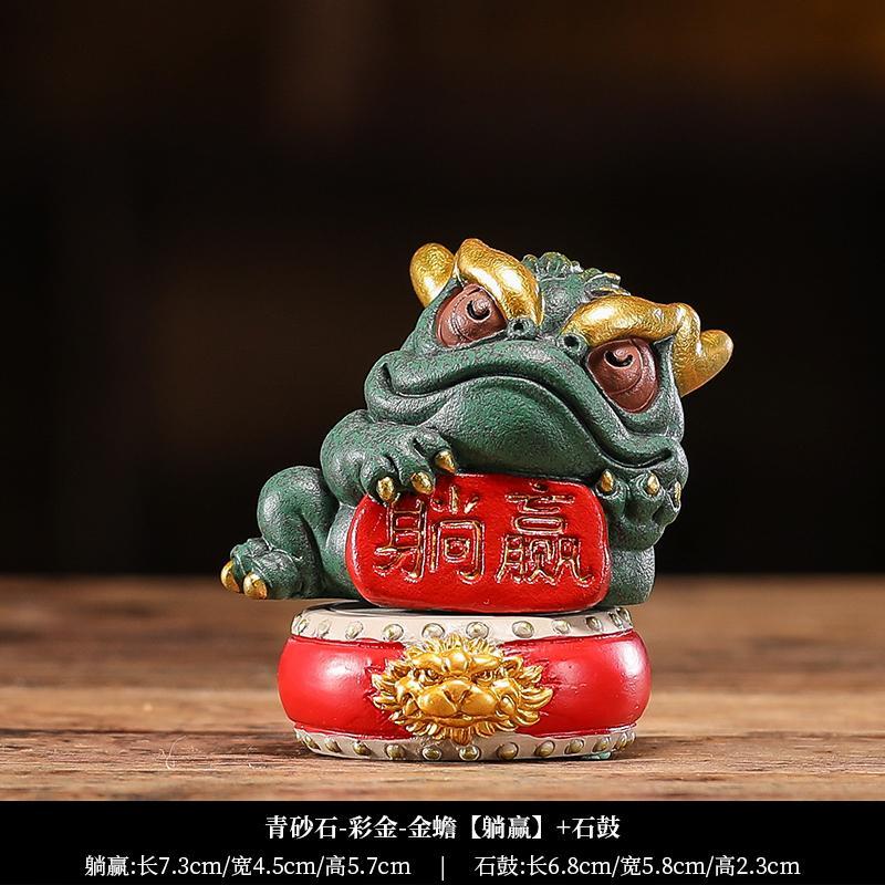 Green sandstone national trend style golden toad to attract wealth and win mascot tea pet tea play fish tank landscaping decoration ornaments