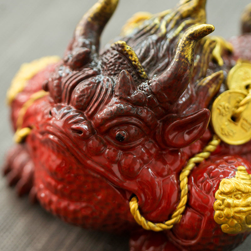 Fortune-attracting golden toad Feng Shui ornaments, large toad tea pets, can be raised as office shop opening gifts, ceramic crafts