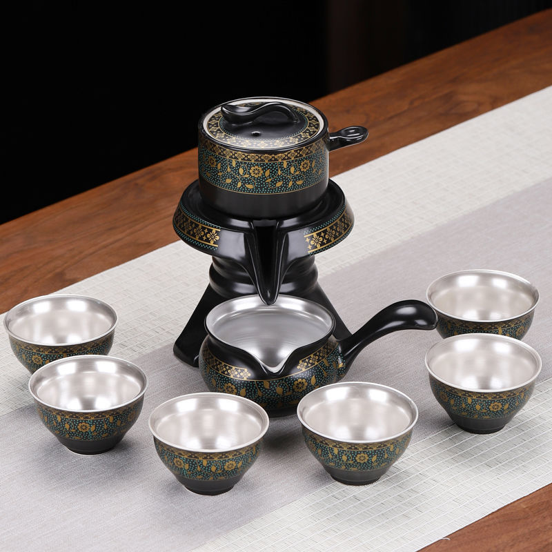 [Kaolin material] Enamel handmade ceramic silver-plated tea set 999 silver automatic tea set Kung Fu teacup tea brewing household teapot