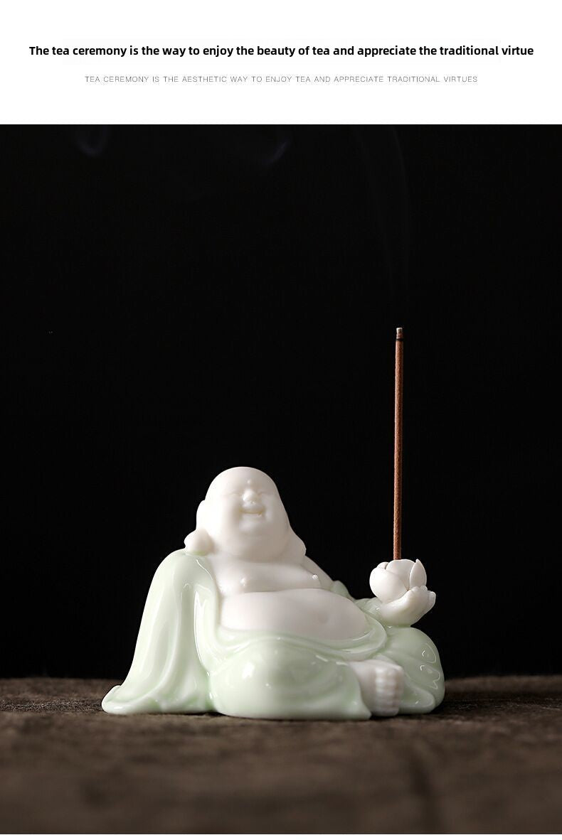 [Exquisite Ceramics] Dehua White Porcelain Maitreya Buddha Zen Tea Pet Ornaments Little Monk Tea Tray Tea Ceremony Supplies Accessories Car Decoration Supplies