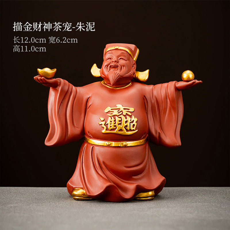 New original purple sand God of Wealth tea pet small ornaments to attract wealth and can be raised tea ceremony accessories tea table tea table decorations