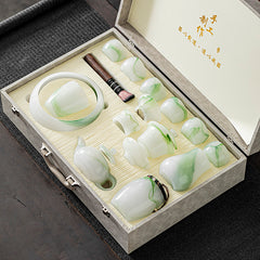 Mutton Fat Jade Porcelain Glass Kung Fu Tea Set 2025 New Light Luxury High-end Home Boutique High-end Tea Cup Set