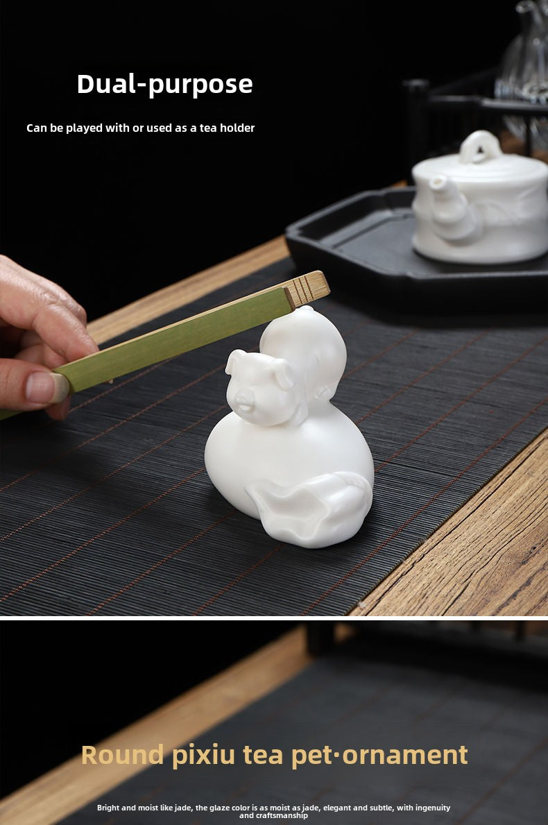 Dehua mutton-fat jade white porcelain unglazed tea pet tea tray small ornaments tea ceremony can raise tea to play Kung Fu tea set home accessories