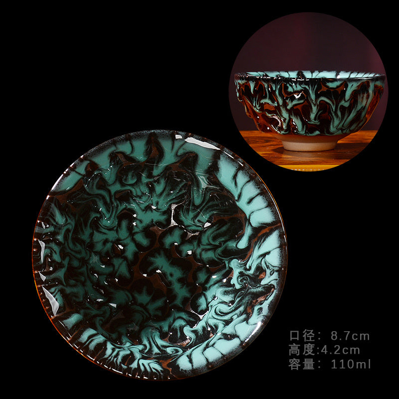 Jian kiln Jianzhan four mythical beasts blue dragon white tiger Suzaku Xuanwu tea cup shrink glaze tea cup tea set tea cup gift box