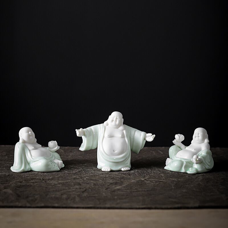 [Exquisite Ceramics] Dehua White Porcelain Maitreya Buddha Zen Tea Pet Ornaments Little Monk Tea Tray Tea Ceremony Supplies Accessories Car Decoration Supplies