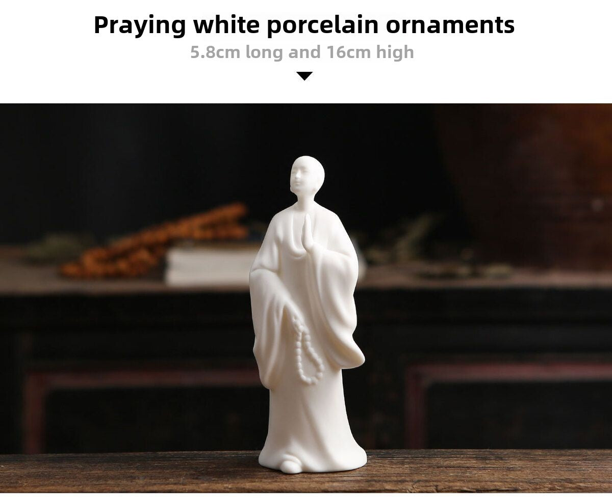 Mutton-fat jade creative tea pet ornaments ceramic Zen ornaments living room tea ceremony accessories decoration new Chinese style white porcelain figures