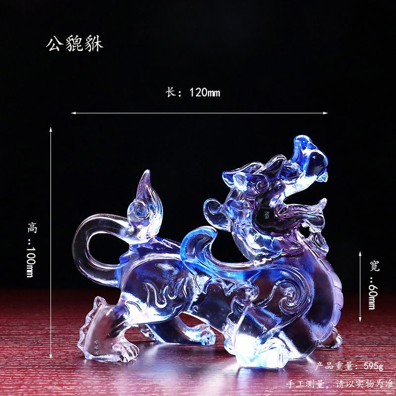 A pair of lucky Pixiu glass ornaments for home shop office living room gift decoration housewarming crafts opening