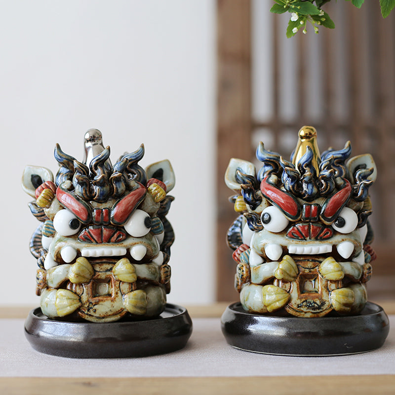 Backflow incense burner ceramic Pixiu ornaments to protect the house and attract wealth, a pair of lovely patriotic creative housewarming gifts and practical