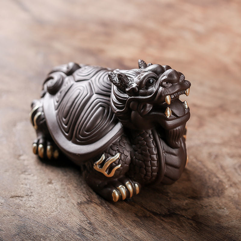 Yixing purple sand blessing dragon turtle tea pet blessing fortune sculpture handmade tea set tea ceremony tea tray tea table tea play ornaments