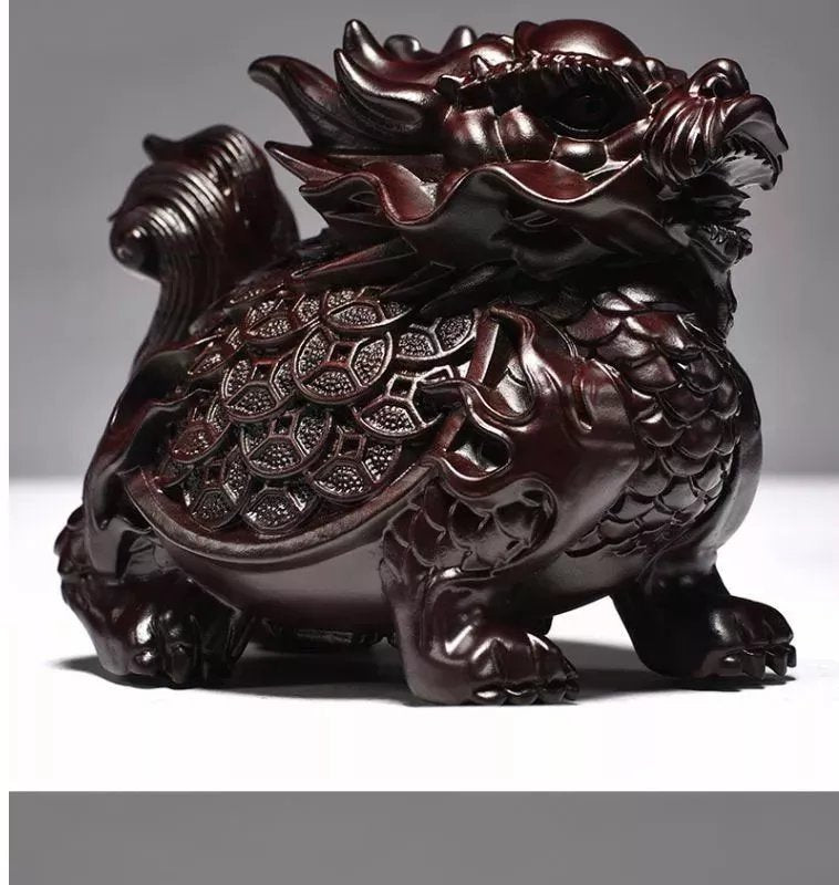 Ebony wood carved dragon turtle ornaments mahogany carving crafts solid wood dragon head turtle basalt home office decoration