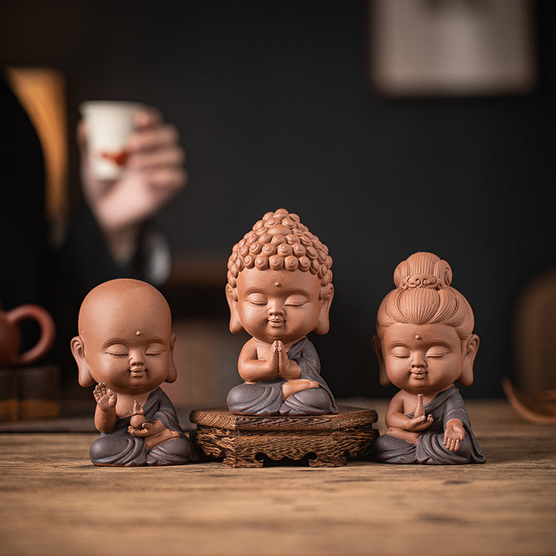 Zen purple sand small Tathagata tea pet ornaments boutique can be raised ceramic small Buddha statue tea toy tea tray tea table tea ceremony accessories