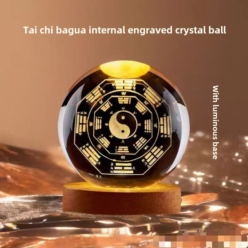 Feng Shui town house Tai Chi crystal ball with eight trigrams carved inside Feng Shui to protect safety ornaments for home entrance bedroom desktop