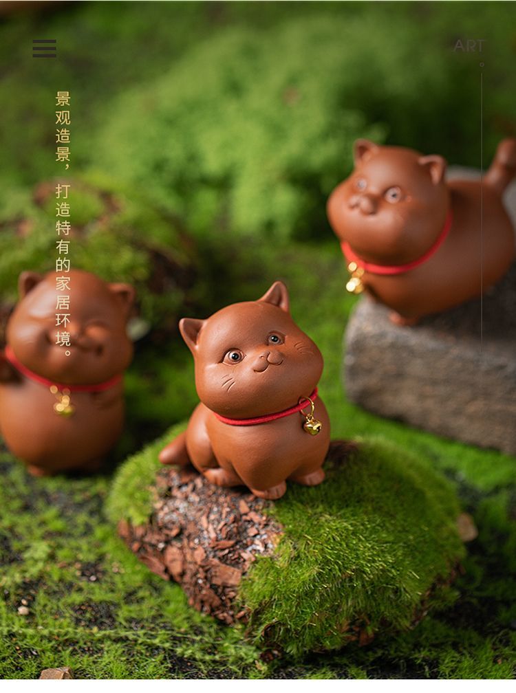 Yuxuan purple sand tea pet cute cat ornaments bell lucky cat creative tea play tea art home desktop ornaments