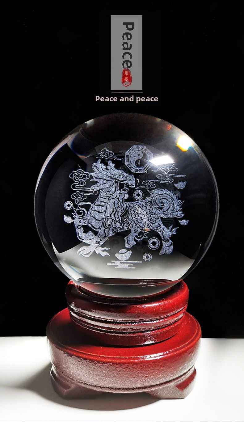 Kirin Feng Shui ornaments, mountain and sea town house protection, safe house cleaning crystal ball to resolve indoor resolution blessing Tai Chi Bagua