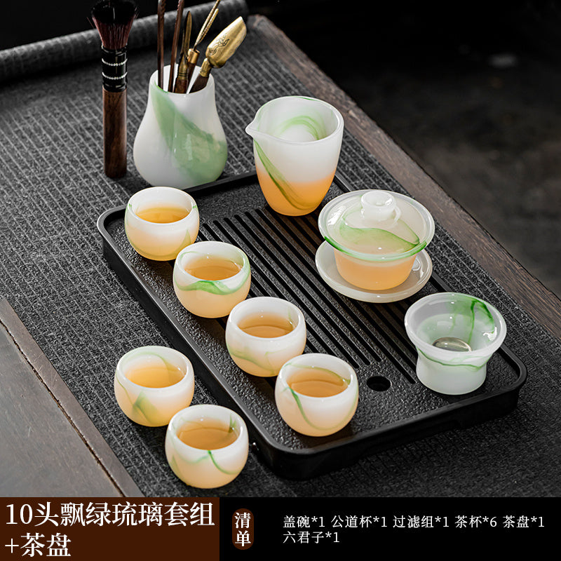 Mutton Fat Jade Porcelain Glass Kung Fu Tea Set 2025 New Light Luxury High-end Home Boutique High-end Tea Cup Set