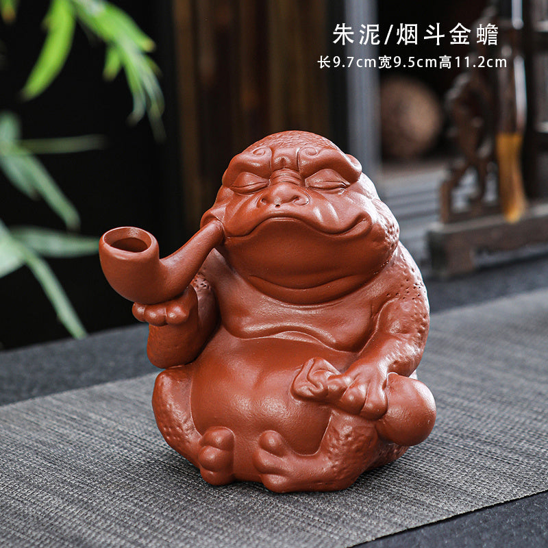 Purple sand pipe Golden Toad tea pet fortune-bringing handmade cultivar tea set accessories Toad tea play tea art home home decoration